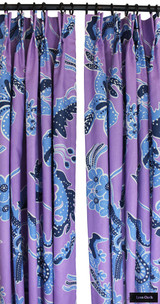 Custom Pleated Drapes in Quadrille Alan Campbell Albany Multicolor Multi Blues on Lavender