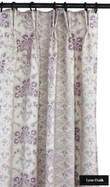 Custom Pleated Drapes in Quadrille Chantilly Stripe Soft Lavender on Tint 