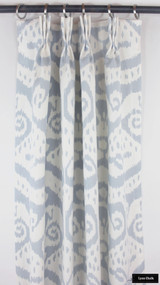 Custom Pleated Drapes in Quadrille Malaya Zibby Blue on White 306042F