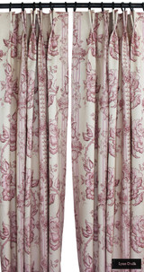 Custom pleated drapes in Quadrille Toile Des Roses Pinks on Pale Pink on Linen 306770F-01L