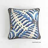 Quadrille Ferns Pillow Blues Beige on Tint with Navy Welting (18 X 18)