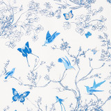 Schumacher Birds and Butterflies Fabric Porcelain 174761