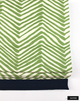 Quadrille Alan Campbell Zig Zag Custom Roman Shade with or without Trim (shown in Jungle Green on Tint with Samuel & Sons Grosgrain Navy Ribbon Trim) Made To Order