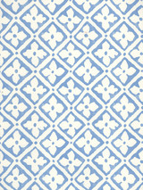Quadrille Puccini Wallpaper French Blue on Almost White 306330W-14