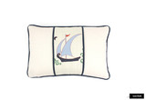 ON SALE  -  Katie Ridder Beetlecat Pillow in Lavender Blue on Linen with Navy Blue Welting (12 X 22) Made To Order