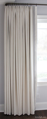 Kravet Dublin Linen in Creme with 2" Wide Samuel & Sons Grosgrain Ribbon Trim in Mercury set in 1 1/2" from edge.