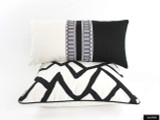 Schumacher Zimba Ebony Pillow with Black Welting and Schumacher Arches Trim Black White Pillow