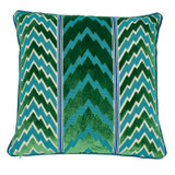 Schumacher Florentine Emerald Velvet 20 X 20 Pillow with Gustave Silk Lip Cord in Peacock (Both Sides - Made To Order)