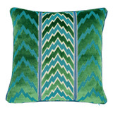 Schumacher Florentine Emerald Velvet 20 X 20 Pillow with Gustave Silk Lip Cord in Peacock  (Both Sides - Made To Order)