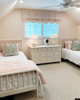 Scalloped Faux Roman Shade in Sister Parish Dolly in Pink 74" x 18"
