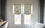 Schumacher Summer Hydrangea Celadon Relaxed Roman Shades 24 Wide on Doors