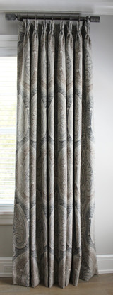 Custom Pleated Drapes in Schumacher Odalisque in Tabac
