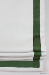 Roman Shade in Kravet Dublin Linen (Bleach) with Samuel & Sons 1.5" Grosgrain Ribbon Trim (Mercury)
