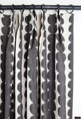 Custom Pleated Drapes in Schumacher Full Circle Faded Black 176250, shown with double pinch pleat.