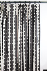 Custom Pleated Drapes in Schumacher Full Circle Faded Black 176250, shown with double pinch pleat.