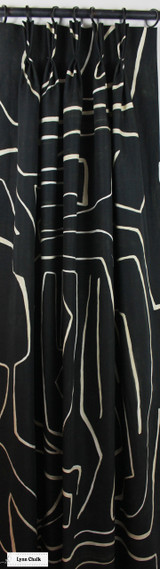 Kelly Wearstler for Lee Jofa Graffito Drapes in Living Room (shown in Linen/Onyx-comes in several colors)