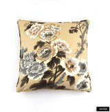 Schumacher Pyne Hollyhock Print Roman Shade in Bathroom (shown in Charcoal-comes in other colors)