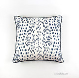 Pillow in Les Touches in Blue with Navy Piping