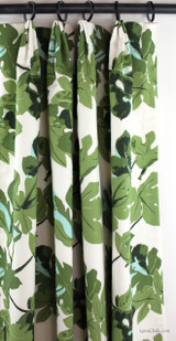 Peter Dunham Fig Leaf on White Custom Drapes