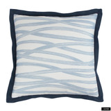 Pillow in Schumacher Brushstrokes Sky with Navy Flange