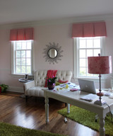 Box Pleated Valances in Robert Allen Joined Circles in Fuchsia with Kravet Crystal Bead Trim