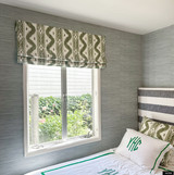 Roman Shade and Knife Edge Pillow in Quadrille Bali Hai Sea Green on Tint