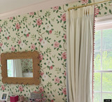 Linen Drapes with James Hare Bilbury Drops (shown in Pink - trim comes in six colors)