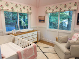 Molly Mahon Poppy Hand Block Print Roman Shade in Girls Room (shown in Rose & Grass)