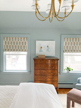 Penny Morrison Kalindi Blue Yellow Roman Shades in Bedroom - Designed and Photographed by Jennifer Hickey Interiors