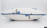 Schumacher Palmetto Beach Embroidery Pillow in Blue with Mykonos Blue Welting