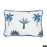 Schumacher Palmetto Beach Embroidery Pillow in Blue with Mykonos Blue Welting