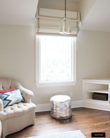 Kravet Dublin Cream Roman Shade with Self Valance Samuel and Son 1 1/2" grosgrain ribbon trim in Sand