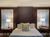 Thibaut Cairo Eggplant Roman Shades. Shades are 28 3/4" wide. Wall Color Farrow and Ball Brinjal.