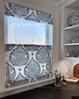 Galbraith & Paul Lotus Top-Down Bottom-Up Roman Shade in Denim on Logan White