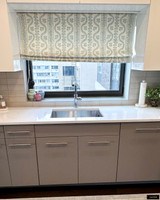 Roman Shade in Sister Parish Dolly Seafoam