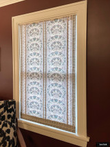 Thibaut Cairo Eggplant Roman Shades. Shade on left is 28 3/4" wide, shade on right is 34 5/8"wide. Wall Color Farrow and Ball Brinjal.