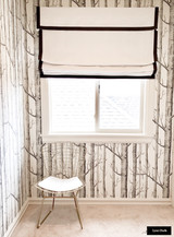 Roman Shade with Valance in White Linen with Samuel and Sons 1.5 inches Grosgrain Ribbon