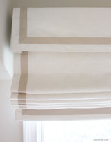 Roman Shade in White Linen with Samuel and Sons 1.5 inches Grosgrain Ribbon in Sand