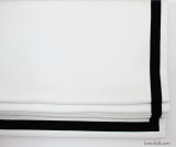 Roman Shade in Robert Allen Milan in Pearl with Samuel and Sons 1 1/2" Grosgrain Ribbon Trim in Black set in 1" from edge.