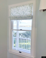 Custom Roman Shade in Galbraith & Paul Primitive Flower Mineral on Logan White Linen