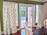 Schumacher Juniper Block Print Custom Drapes in Dining Room (shown in Leaf)