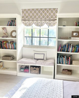 Whitney English Spoonflower Campbell Bloom Custom Roman Shade with Scallop Bottom (shown in Lavender Pear - comes in many colors)