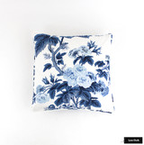 Schumacher Pyne Hollyhock Print Custom Roman Shade in Dining Room (shown in Indigo-comes in other colors)