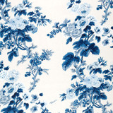 Schumacher Pyne Hollyhock Print Custom Roman Shade in Dining Room (shown in Indigo-comes in other colors)