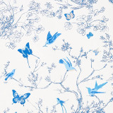 Schumacher Birds & Butterflies Roman Shade in Porcelain on White
