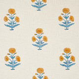  Schumacher Poppy Hand Block Print Mustard & Sky