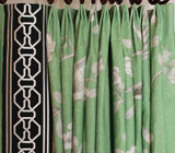 Closeup of Fan Pleats in Mary McDonald Chinois Palais in Lettuce with Malmaison Trim in Noir/Swan (Custom Made by Lynn Chalk)