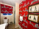 Roman Shade in Scalamandre Zebras (Masai Red) with Matching Wallpaper