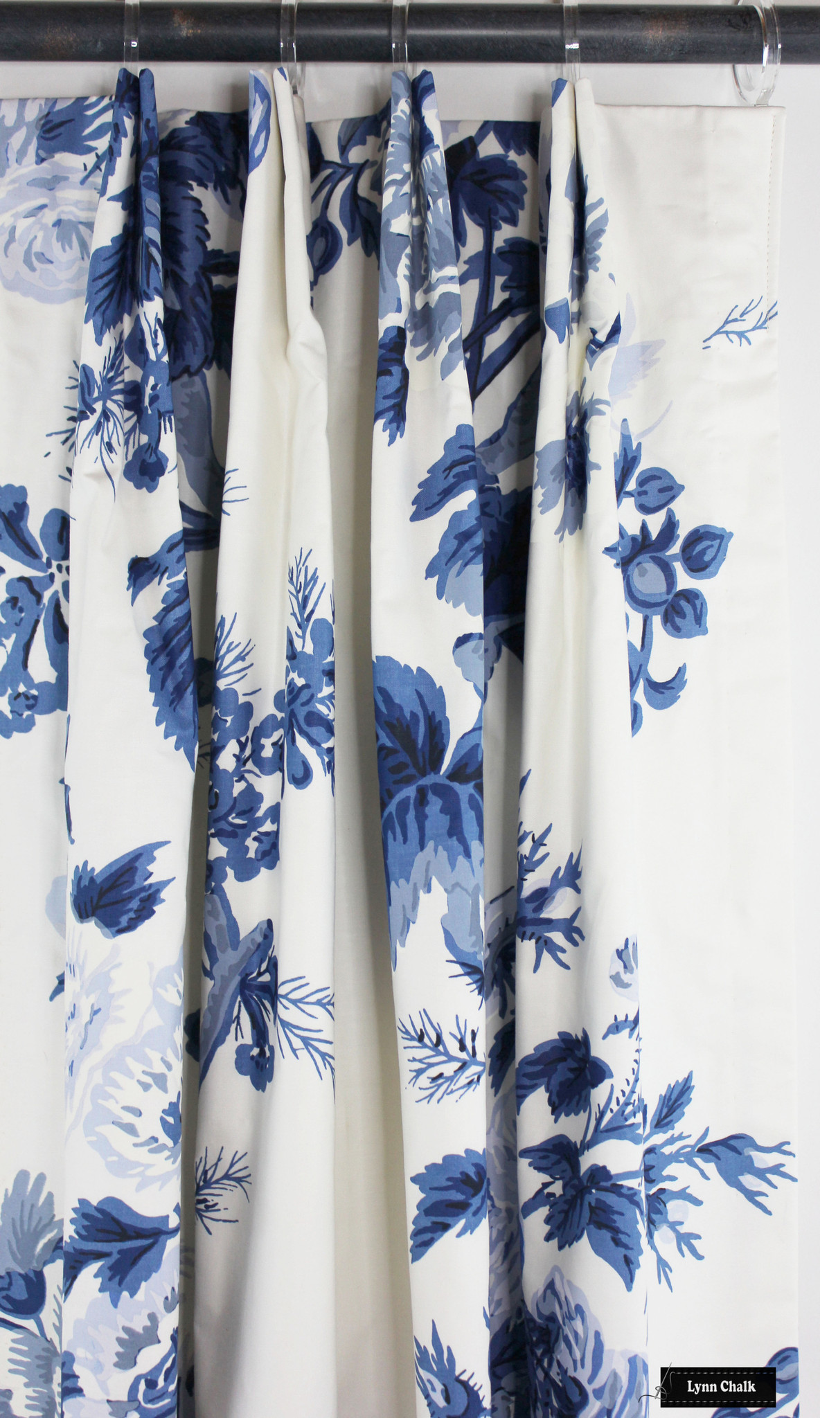 Schumacher Pyne Hollyhock Print Indigo Drapes