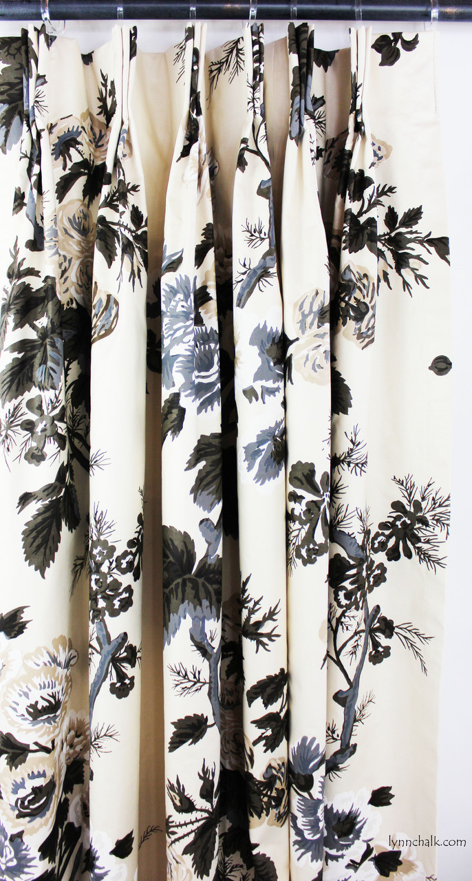 Schumacher Pyne Hollyhock Print Indigo Drapes